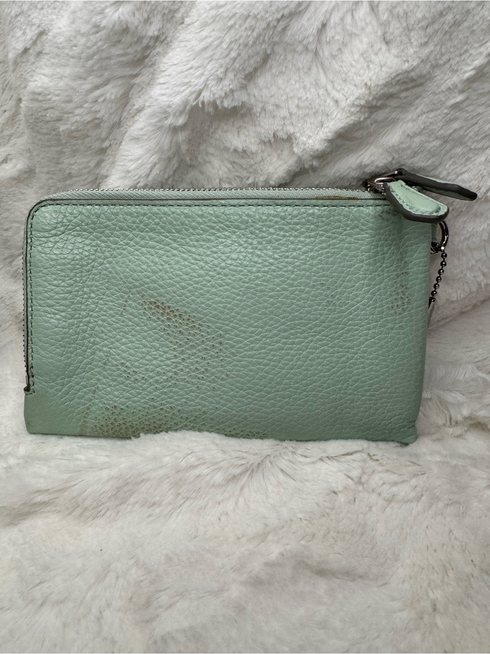 Coach Seafoam Green Leather Zip Wristlet - Picture 2 of 5